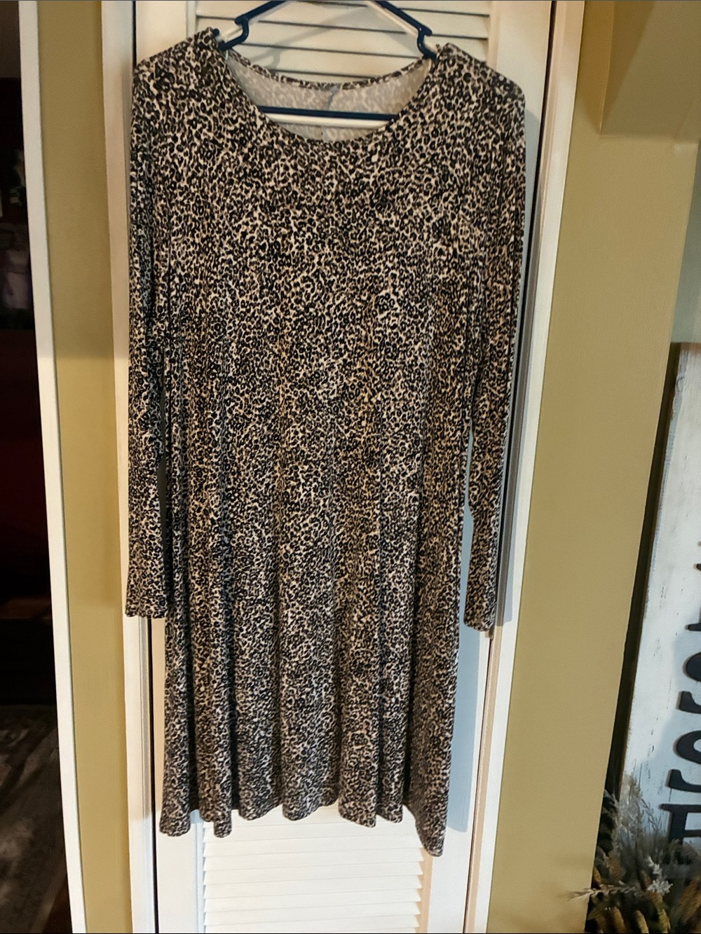 Long Sleeve Leopard Print Swing Dress - Brown/Black